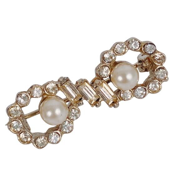 Vintage Scatter Pin Lot Rhinestone Faux Pearl 50s 60s Mid Century Brooches - Picture 4 of 10